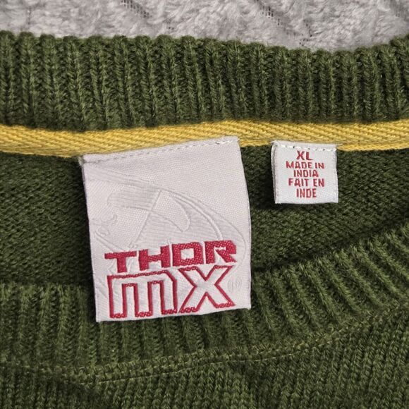 Thor MX Motocross Crewneck Knit Sweatshirt Mens Size XL Army Green Wool Blend - Picture 2 of 8